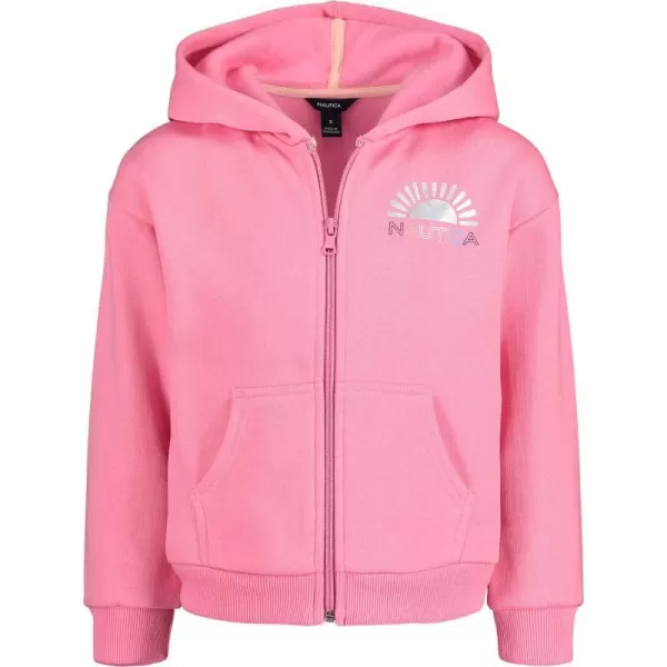 Nautica Girls Logo Sweatshirt Fleece Hoodie With Fullzip Front  PocketsPink Sunset