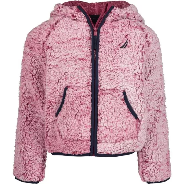 Nautica Girls Logo Sweatshirt Fleece Hoodie With Fullzip Front  PocketsRasberry Sherpa