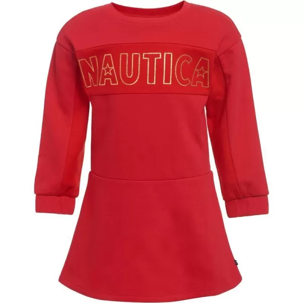 Nautica Girls Long Sleeve Fleece Sweatshirt DressChinese Red