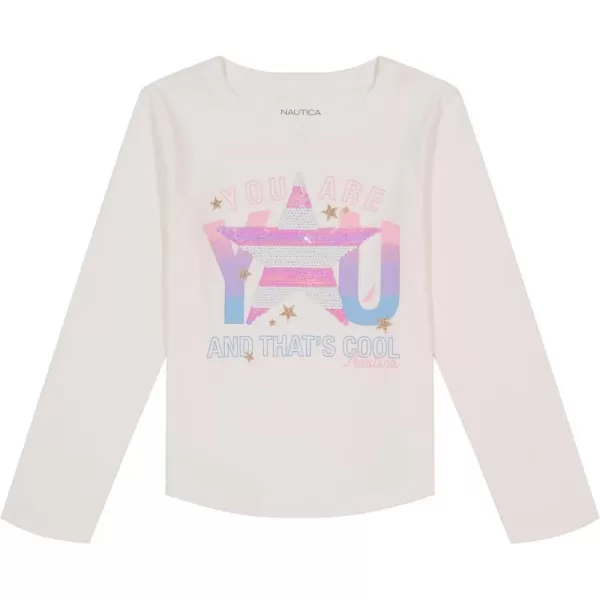 Nautica Girls Long Sleeve Graphic TShirt Flip Sequin and Glitter EmbellishmentsBright White Star