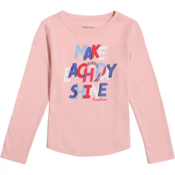 Nautica Girls Long Sleeve Graphic TShirt Flip Sequin and Glitter EmbellishmentsCoral Blush Shine