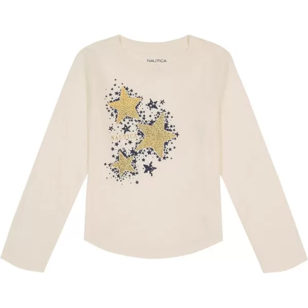 Nautica Girls Long Sleeve Graphic TShirt Flip Sequin and Glitter EmbellishmentsEgret Shooting Stars