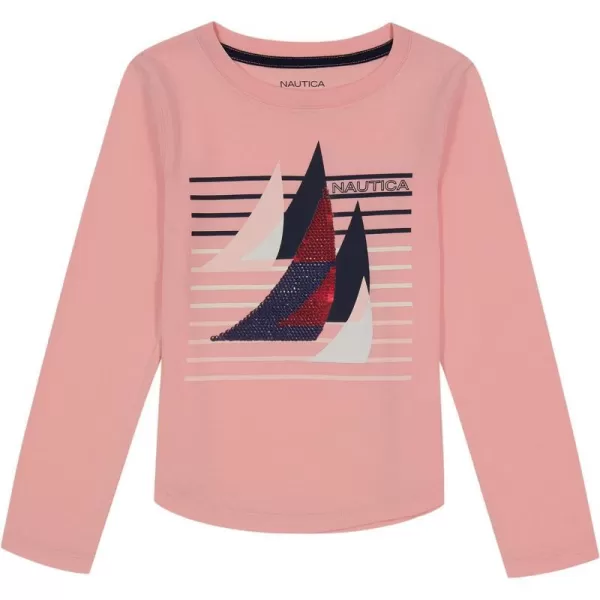 Nautica Girls Long Sleeve Graphic TShirt Flip Sequin and Glitter EmbellishmentsPink Dolphin Sail