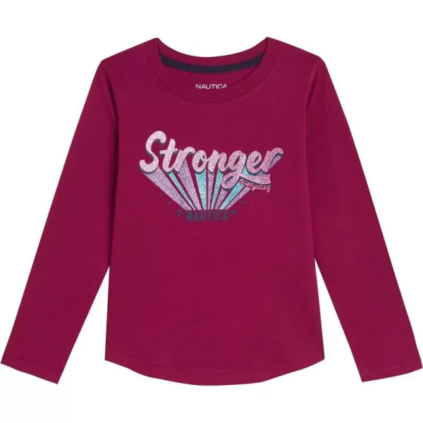 Nautica Girls Long Sleeve Graphic TShirt Flip Sequin and Glitter EmbellishmentsRaspberry Radiance