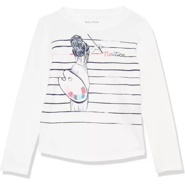 Nautica Girls Long Sleeve Graphic TShirt Flip Sequin and Glitter EmbellishmentsWhite Paint