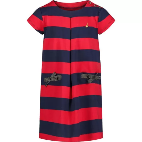 Nautica Girls One Size Short Sleeve Striped Pleat DressPeacoat Stripe Pleat