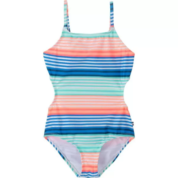 Nautica Girls OnePiece Swimsuit with UPF 50 Sun Protection Quick Drying Bathing SuitBright Melon Stripe