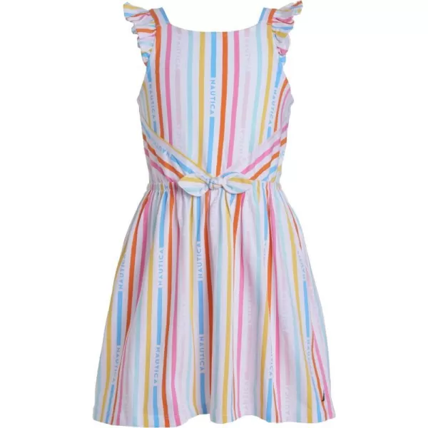 Nautica Girls Printed Flutter Dress Sleeveless with Ruffled Shoulders amp Cinched WaistWhite Rainbow