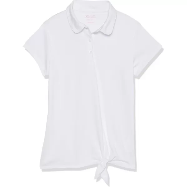 Nautica Girls School Uniform Short Sleeve Performance PoloWhiteTie Front