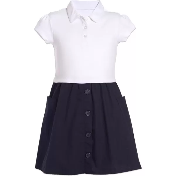 Nautica Girls School Uniform Short Sleeve Polo DressWhiteNavy Poplin