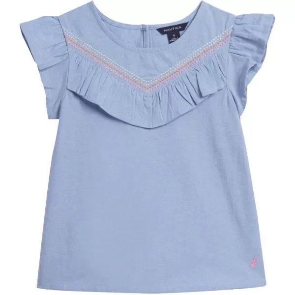 Nautica Girls Short Sleeve Chambray Flutter Sleeve TopLight Chambray 441