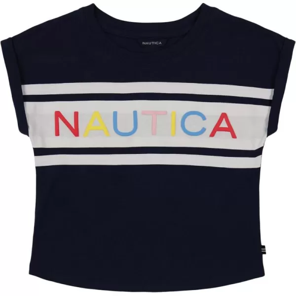 Nautica Girls Short Sleeve Graphic Logo TShirt Everyday Casual Wear Soft  Comfortable FitPeacoat Billboard