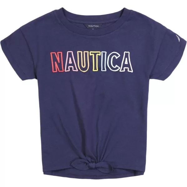 Nautica Girls Short Sleeve Graphic Logo TShirt Everyday Casual Wear Soft  Comfortable FitPeacoat Tiefront