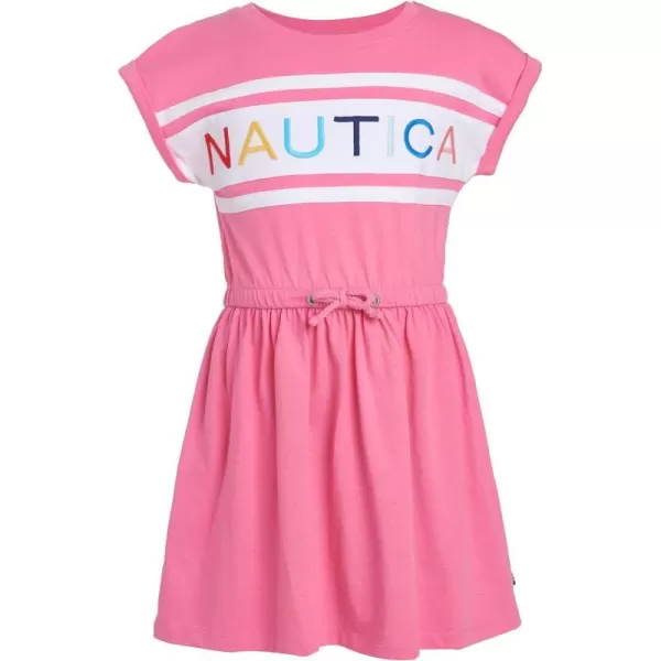 Nautica Girls Short Sleeve Jersey Tee Dress with Elastic Cinched Waist Fun Designs  ColorsPink Carnation 22