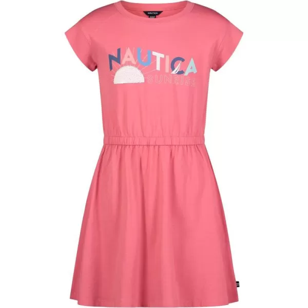 Nautica Girls Short Sleeve Jersey Tee Dress with Elastic Cinched Waist Fun Designs  ColorsRapture Rose