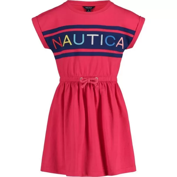 Nautica Girls Short Sleeve Jersey Tee Dress with Elastic Cinched Waist Fun Designs  ColorsVirtual Pink 22