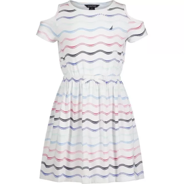 Nautica Girls Short Sleeve Jersey Tee Dress with Elastic Cinched Waist Fun Designs  ColorsWhite Multistripe