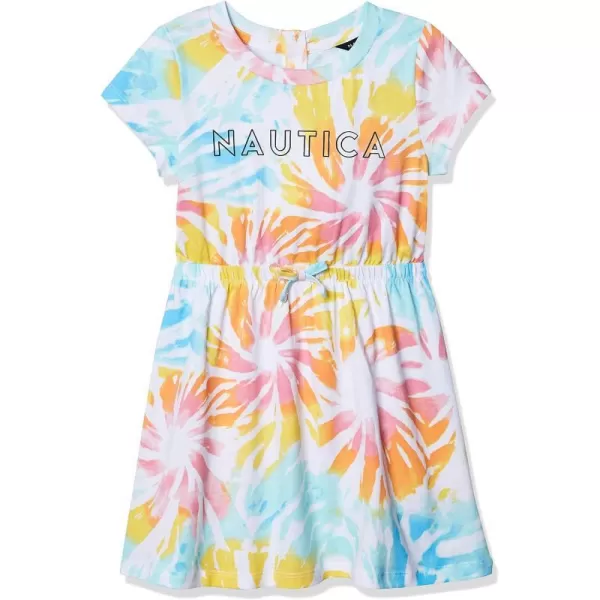 Nautica Girls Short Sleeve Jersey Tee Dress with Elastic Cinched Waist Fun Designs  ColorsWhite Sunburst Tie Dye