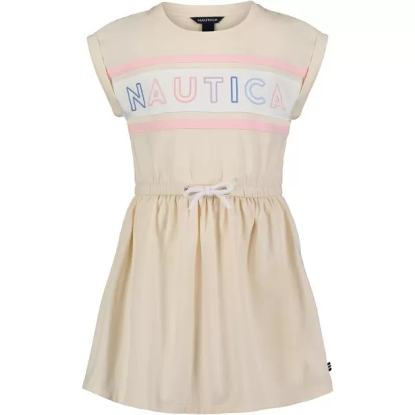 Nautica Girls Short Sleeve Jersey Tee Dress with Elastic Cinched Waist Fun Designs  ColorsWhite Swan Logo