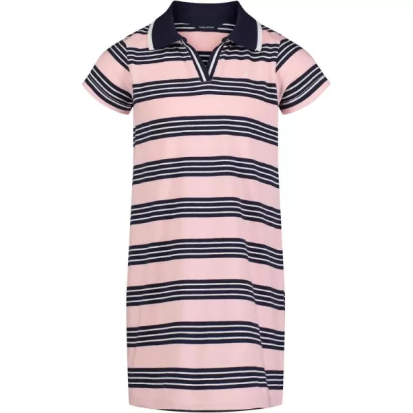 Nautica Girls Short Sleeve Knit Pique Polo DressCoral Blush Stripe