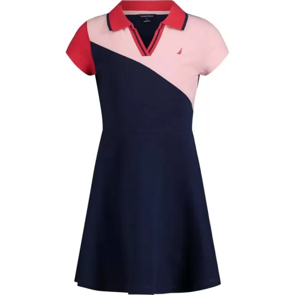 Nautica Girls Short Sleeve Knit Pique Polo DressPeacoat Colorblock