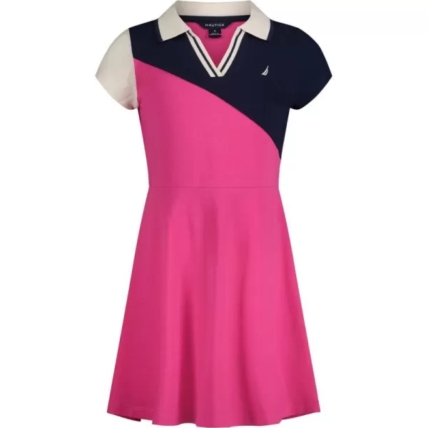 Nautica Girls Short Sleeve Knit Pique Polo DressPurple Colorblock