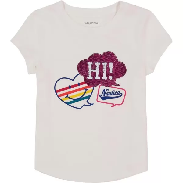 Nautica Girls Short Sleeve TShirt with Flip Sequin Design Cotton Tee with Tagless InteriorBright White Hi