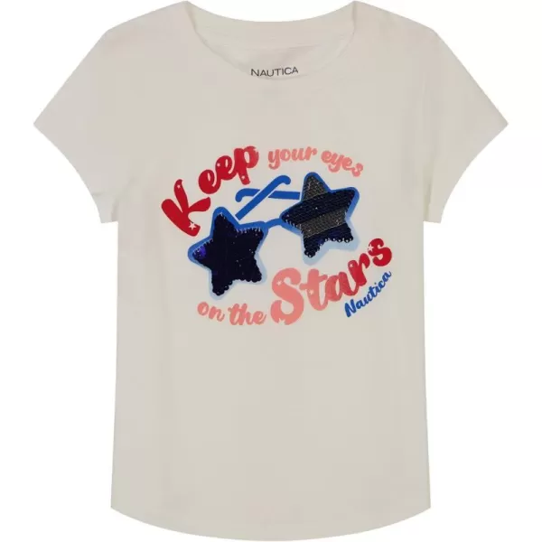 Nautica Girls Short Sleeve TShirt with Flip Sequin Design Cotton Tee with Tagless InteriorBright White Stars