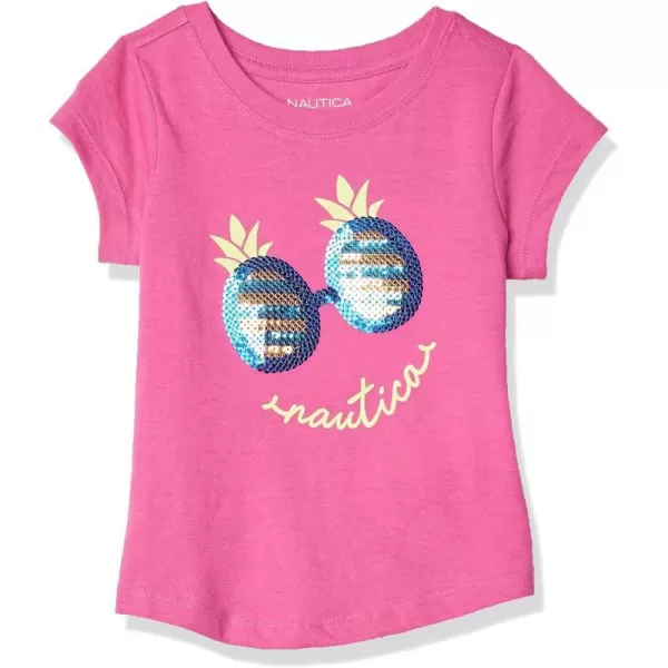 Nautica Girls Short Sleeve TShirt with Flip Sequin Design Cotton Tee with Tagless InteriorDark Pink Sunglasses