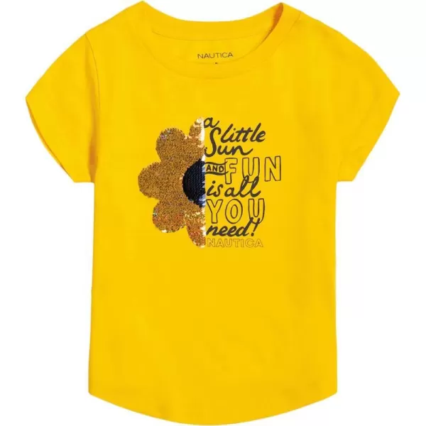 Nautica Girls Short Sleeve TShirt with Flip Sequin Design Cotton Tee with Tagless InteriorLemon Sequin Sun