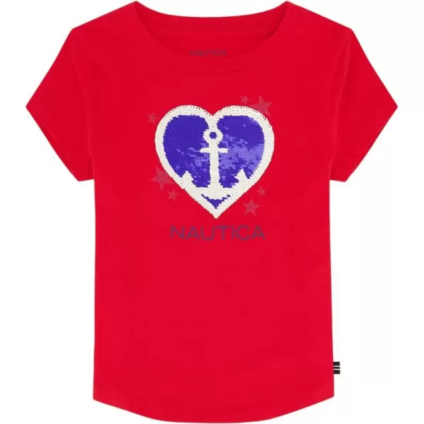 Nautica Girls Short Sleeve TShirt with Flip Sequin Design Cotton Tee with Tagless InteriorNautica Red Anchor