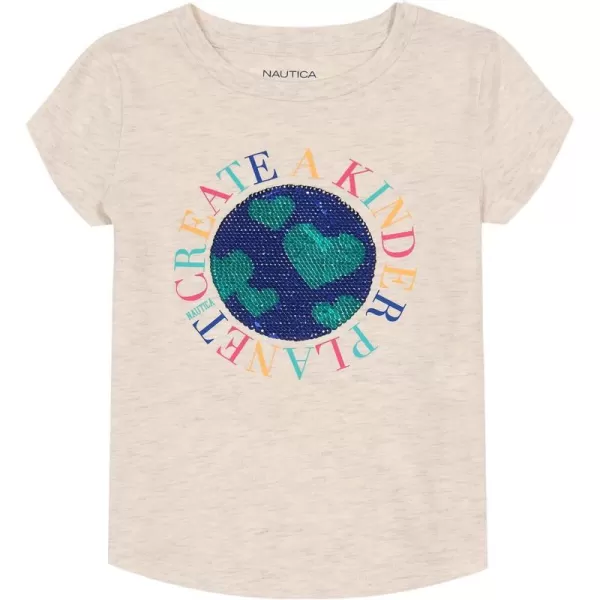 Nautica Girls Short Sleeve TShirt with Flip Sequin Design Cotton Tee with Tagless InteriorOatmeal Heather