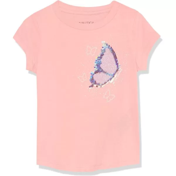 Nautica Girls Short Sleeve TShirt with Flip Sequin Design Cotton Tee with Tagless InteriorPink Butterfly Sequin