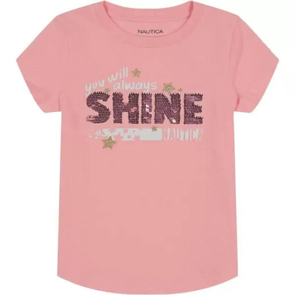 Nautica Girls Short Sleeve TShirt with Flip Sequin Design Cotton Tee with Tagless InteriorPink Dolphin Sequin Shine