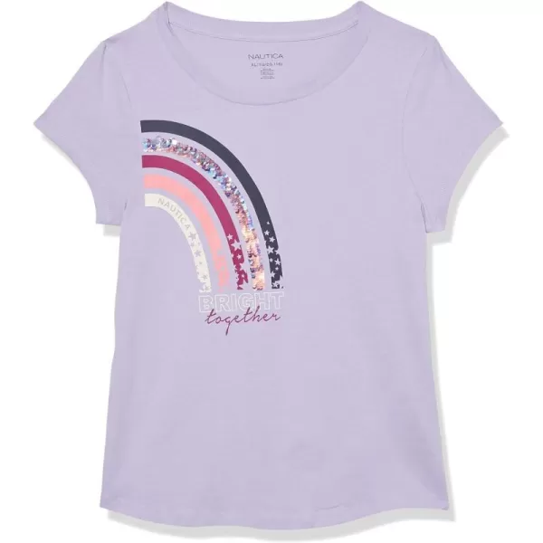 Nautica Girls Short Sleeve TShirt with Flip Sequin Design Cotton Tee with Tagless InteriorPurple Rainbow Sequin