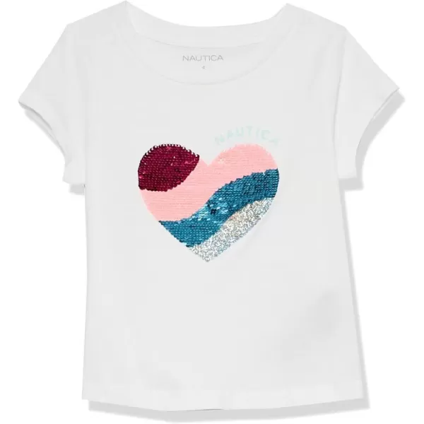 Nautica Girls Short Sleeve TShirt with Flip Sequin Design Cotton Tee with Tagless InteriorWhite Sequin Heart