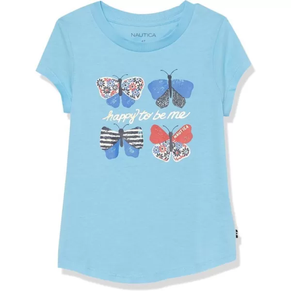 Nautica Girls Short Sleeve TShirt with Fun Graphic Design Cotton Tee with Tagless InteriorBlue Butterflies