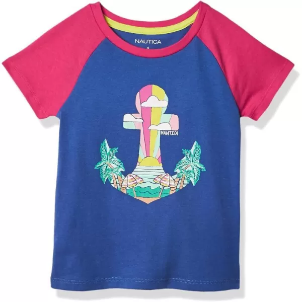 Nautica Girls Short Sleeve TShirt with Fun Graphic Design Cotton Tee with Tagless InteriorDazzle Blue Anchor