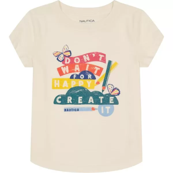 Nautica Girls Short Sleeve TShirt with Fun Graphic Design Cotton Tee with Tagless InteriorEgret Happy