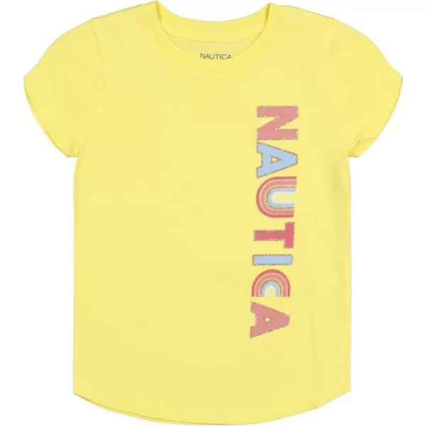 Nautica Girls Short Sleeve TShirt with Fun Graphic Design Cotton Tee with Tagless InteriorGold Rainbow