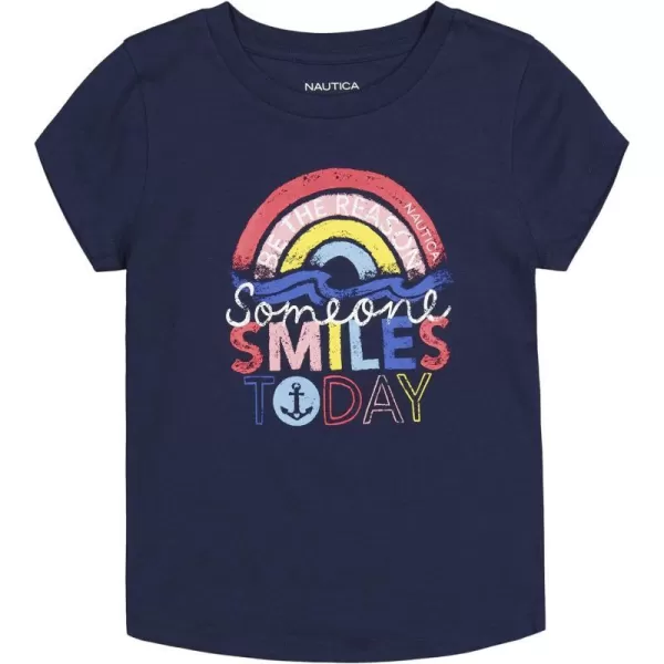 Nautica Girls Short Sleeve TShirt with Fun Graphic Design Cotton Tee with Tagless InteriorNavy Smile Today