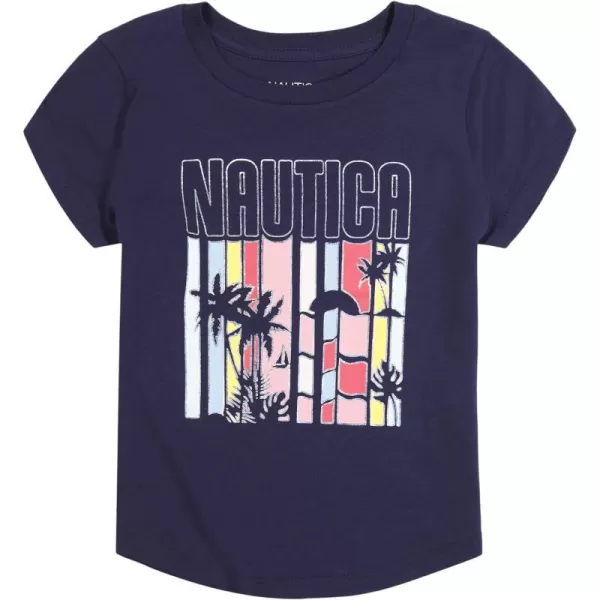 Nautica Girls Short Sleeve TShirt with Fun Graphic Design Cotton Tee with Tagless InteriorPeacoat Palm