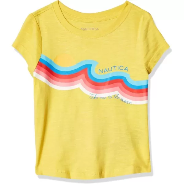 Nautica Girls Short Sleeve TShirt with Fun Graphic Design Cotton Tee with Tagless InteriorSun Yellow