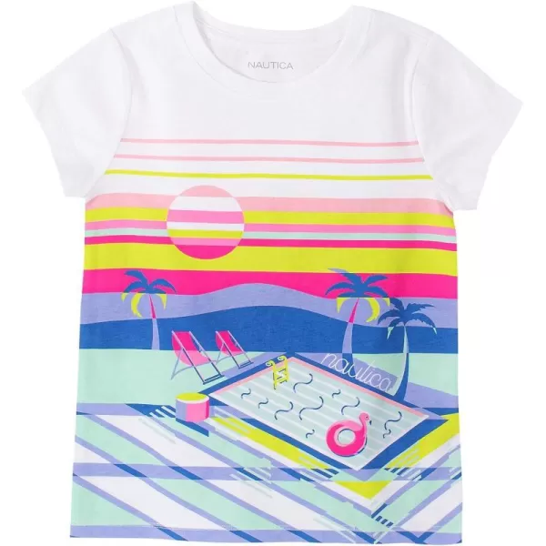 Nautica Girls Short Sleeve TShirt with Fun Graphic Design Cotton Tee with Tagless InteriorWhite Poolside