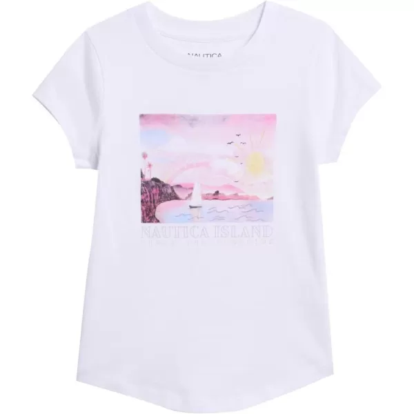 Nautica Girls Short Sleeve TShirt with Fun Graphic Design Cotton Tee with Tagless InteriorWhite Sailboat