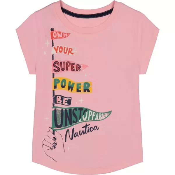 Nautica Girls Short Sleeve TShirt with Glitter Design Cotton Tee with Tagless InteriorCandy Pink Flags