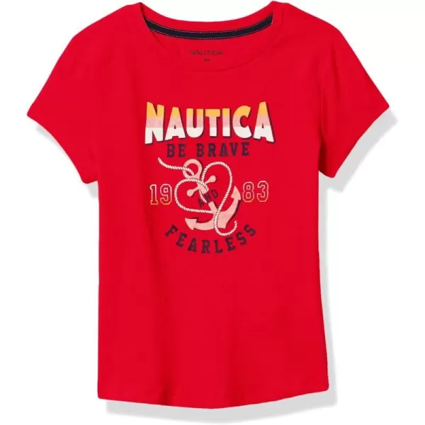 Nautica Girls Short Sleeve TShirt with Glitter Design Cotton Tee with Tagless InteriorFiery Red Brave