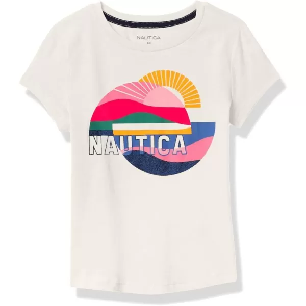 Nautica Girls Short Sleeve TShirt with Glitter Design Cotton Tee with Tagless InteriorMarshmallow Sunrise