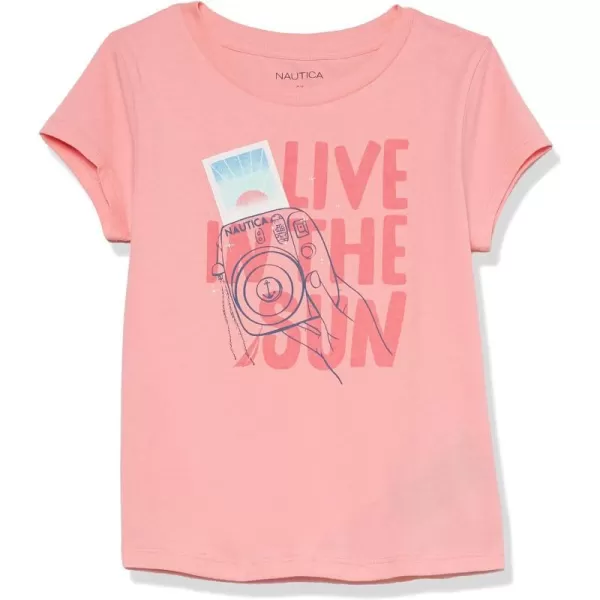 Nautica Girls' Short Sleeve T-Shirt with Glitter Design, Cotton Tee with Tagless Interior