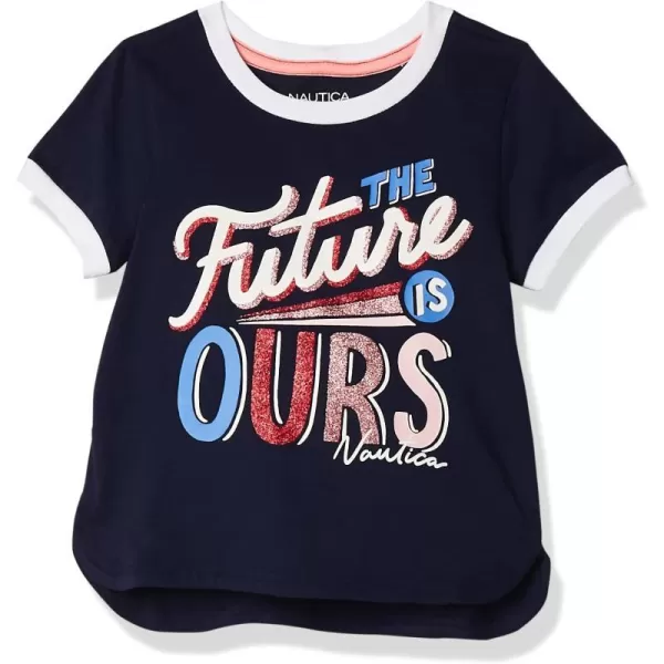 Nautica Girls Short Sleeve TShirt with Glitter Design Cotton Tee with Tagless InteriorNavy Future